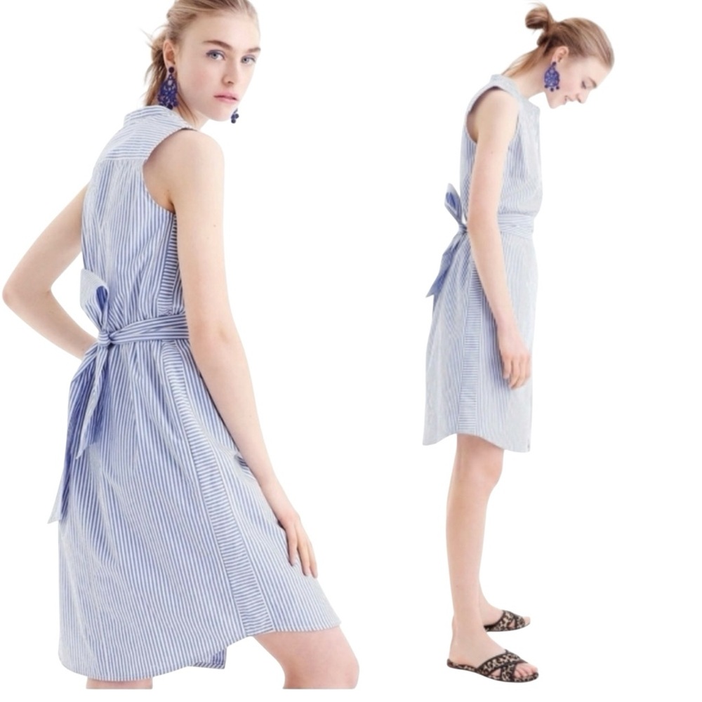 J. Crew Collection Sleeveless Shirtdress Pinstripe 100% Cotton Poplin Size XL - Picture 2 of 8
